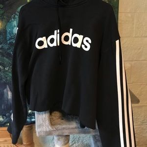 Black cropped adidas long sleeve hoodie, thrifted with the crop :)